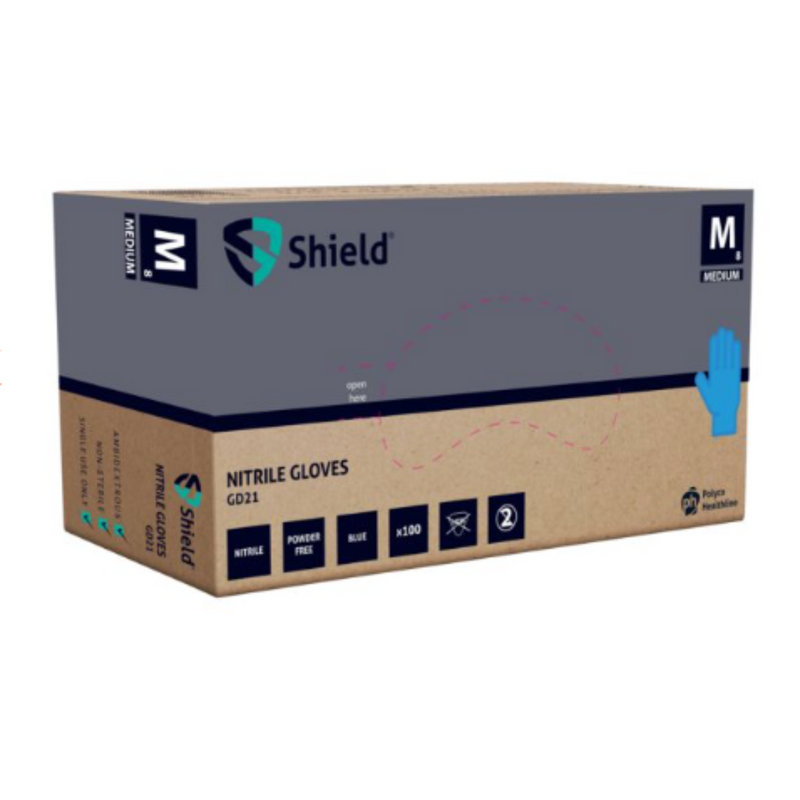 Shield Powder Free Blue Nitrile Disposable Gloves GD21 | www.theglovestore.co.uk