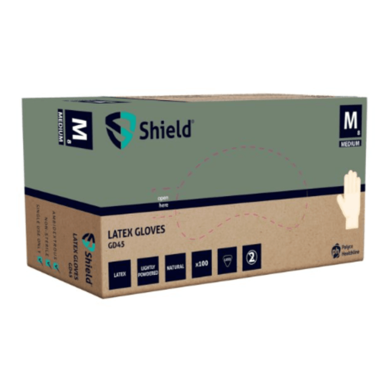 Shield GD45 Powdered Disposable Latex Gloves | www.theglovestore.co.uk