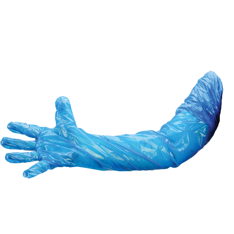 Shield Blue Polythene Long Arm Gauntlets (100 per pack) 90cm GL2950 | Farming, Vets | www.theglovestore.co.uk