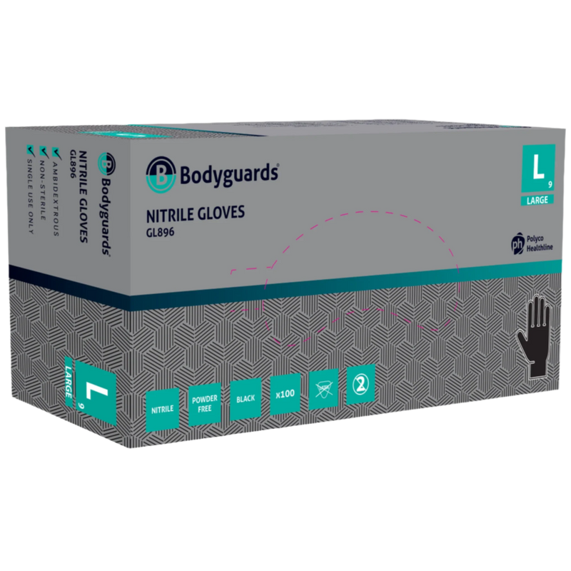 Bodyguards Black Nitrile Powder Free Disposable Gloves GL896 | www.theglovestore.co.uk