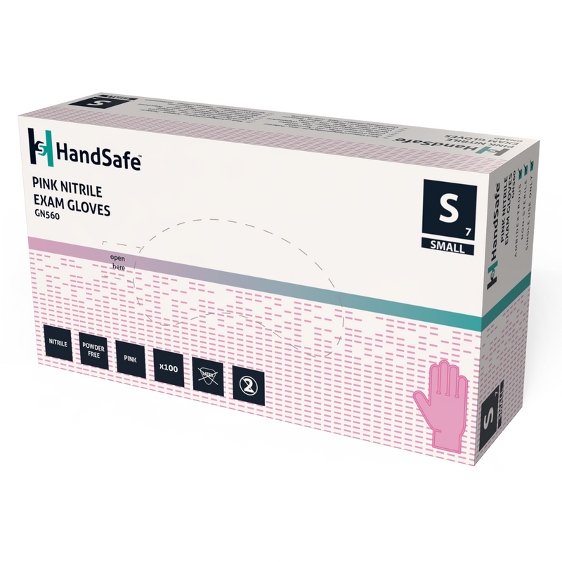 Handsafe Pink Nitrile Powder Free Examination Gloves GN560 | 100 Gloves Per Box | www.theglovestore.co.uk
