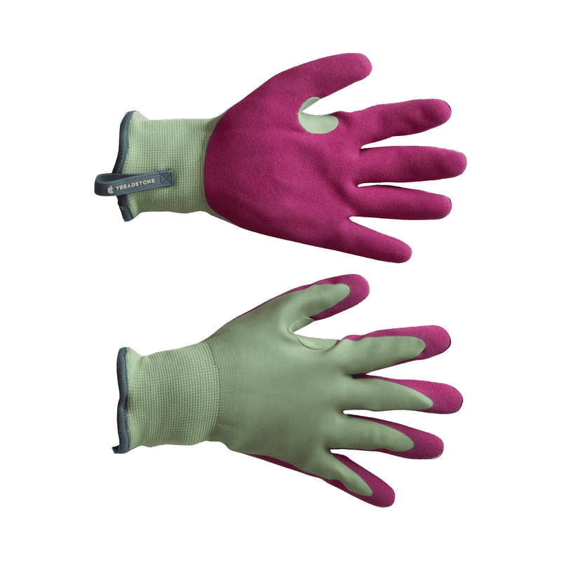 Clip Glove Warm 'N' Waterproof ladies gardening gloves in green and pink, showing palm and back views