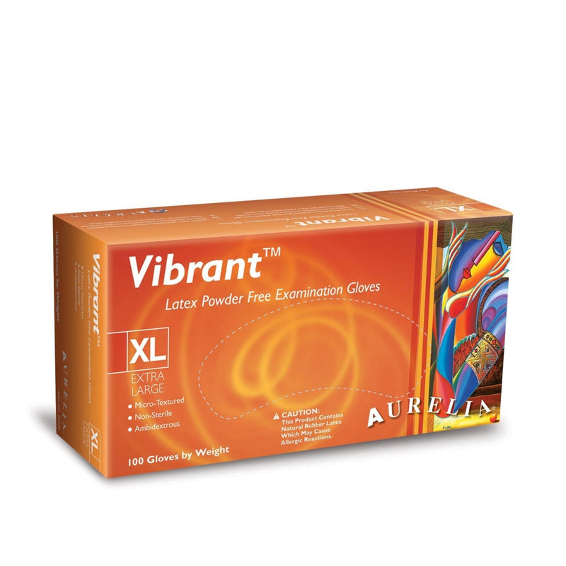 Aurelia Vibrant Latex Powder Free Examination Gloves - 9822 | Small, Medium, Large, Extra Large, 98226, 98227, 98228, 98229
