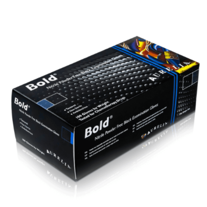 Aurelia 7399 Bold Black Nitrile Powder Free Examination Gloves | Box of 100 Black Nitrile Gloves | Used in the Automotive Sectors| www.theglovestore.co.uk