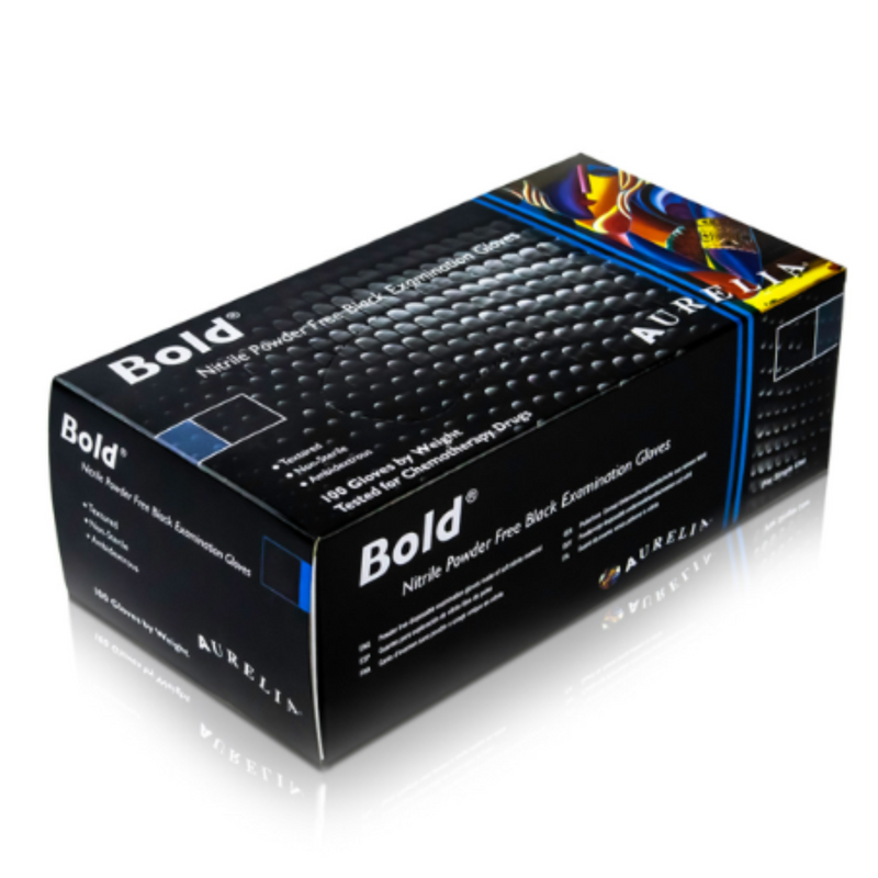 Aurelia Bold Nitrile Powder Free Black Examination Gloves - 7399 | Inner, Box of 100 Black Nitrile Gloves | www.theglovestore.co.uk