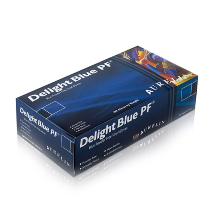 Aurelia Delight BLUE Powder Free Vinyl Examination Gloves 3899 | Food Safe | Box of 100 Gloves | www.theglovestore.co.uk
