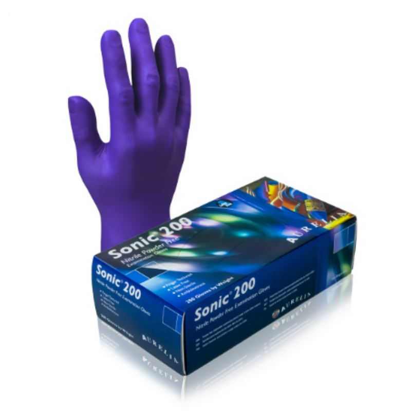 Aurelia Sonic 200 Blue Nitrile Powder Free Examination Gloves (200 gloves) - 9377A | www.theglovestore.co.uk | small, medium, large, extra large