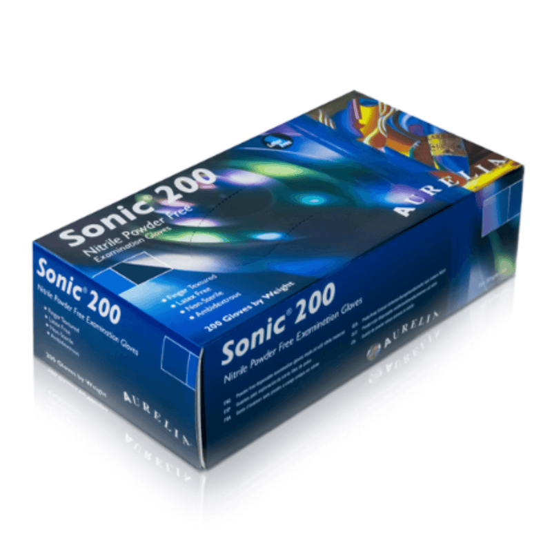 Aurelia Sonic 200 Blue Nitrile Powder Free Examination Gloves (200 gloves) - 9377A | www.theglovestore.co.uk | small, medium, large, extra large