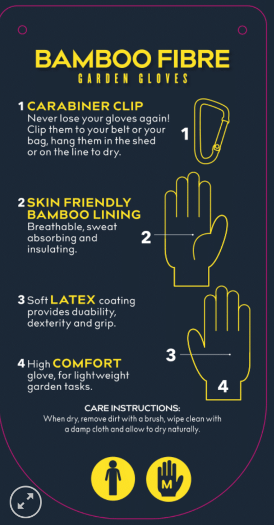 Clip Glove BAMBOO FIBRE - Ladies Gardening Gloves - Light Duty. Skin Friendly Bamboo Lining with a Latex coating.