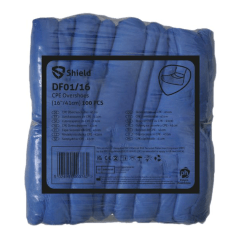 Shield Disposable Blue CPE Overshoes (41cm / 16") - DF01/16 | Buy at the www.theglovestore.co.uk today.
