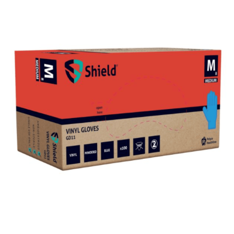 Shield GD11 Powdered Disposable Blue Vinyl Gloves | www.theglovestore.co.uk