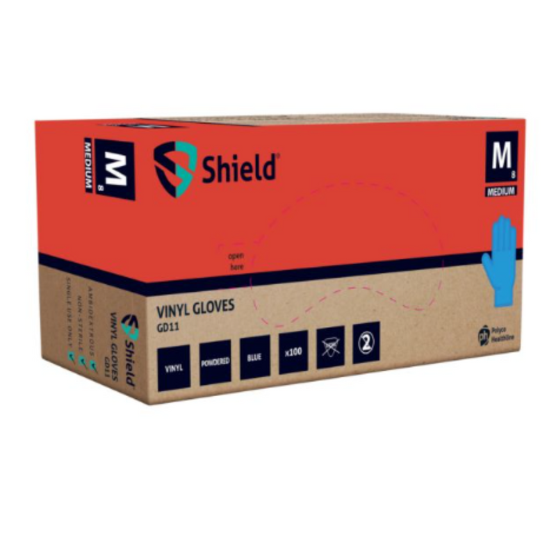 Shield Powdered Disposable Blue Vinyl Gloves GD11 (Case of 1000 gloves)
