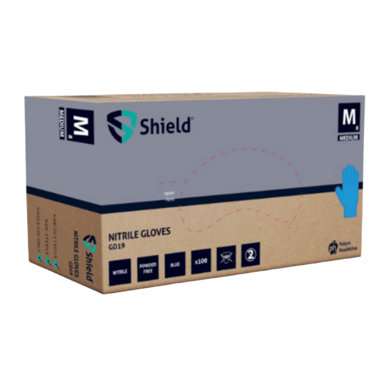 Shield GD19 Blue Nitrile Powder Free Disposable Gloves | www.theglovestore.co.uk