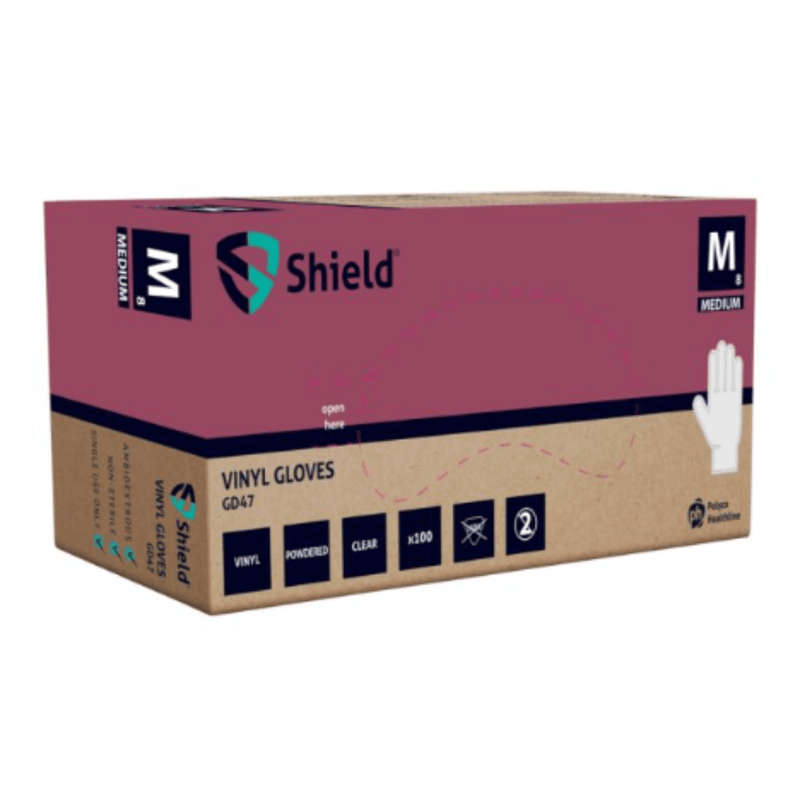 Shield GD47 Powdered Clear Disposable Vinyl Gloves | www.theglovestore.co.uk 