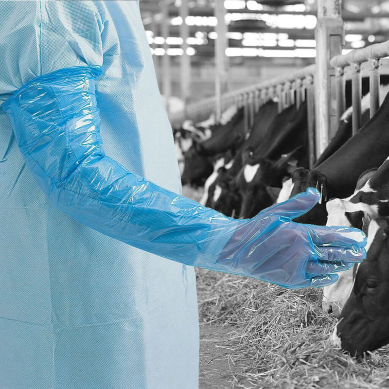 Shield GL2950 Blue Polythene Long Arm Gauntlets - 90cm | 100 Gloves per pack | Farming, Vets | www.theglovestore.co.uk