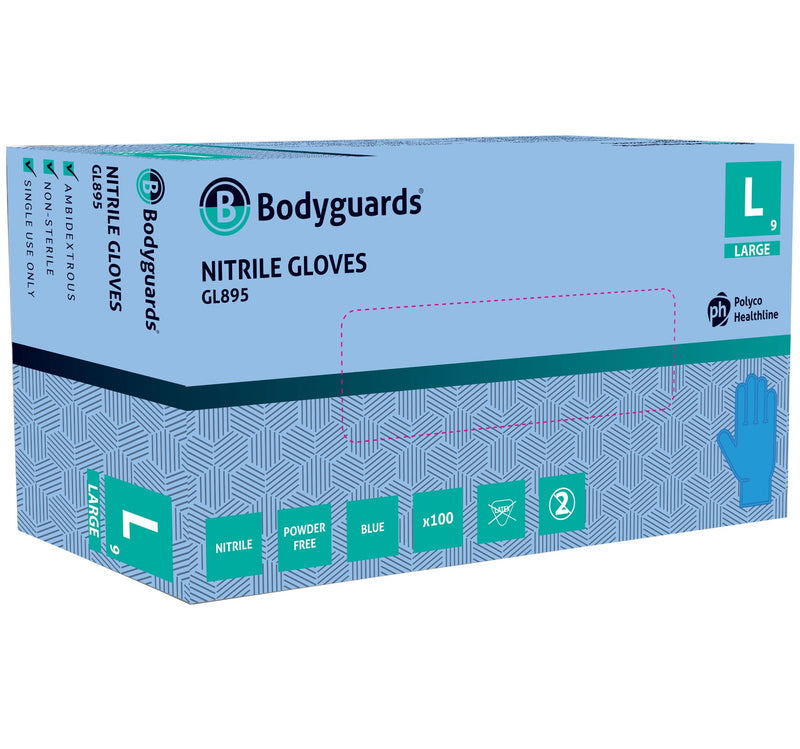 Bodyguards Powder Free Blue Nitrile Disposable Gloves GL895 | www.theglovestore.co.uk