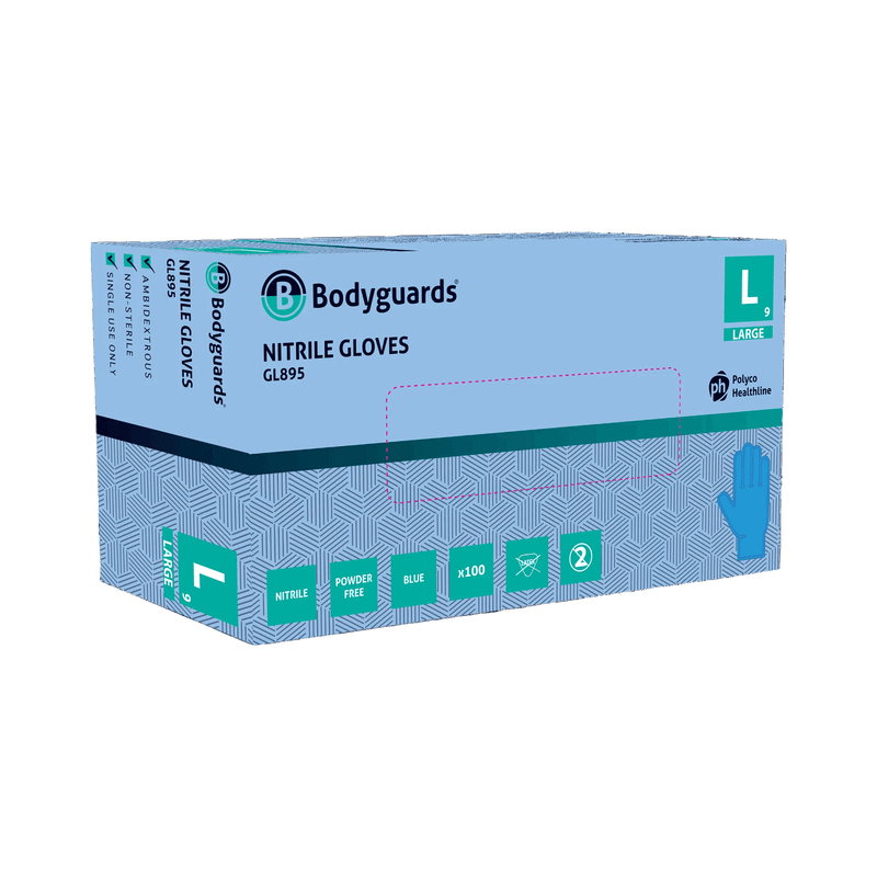 Bodyguards GL895 Blue Nitrile Powder Free Disposable Gloves | www.theglovestore.co.uk