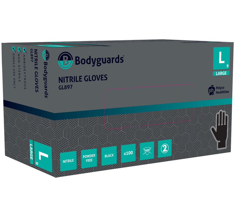 Bodyguards Black Nitrile Examination Gloves GL897 | www.theglovestore.co.uk
