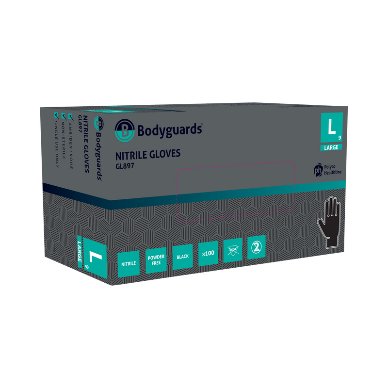 Bodyguards Black Nitrile Examination Gloves GL897 | www.theglovestore.co.uk