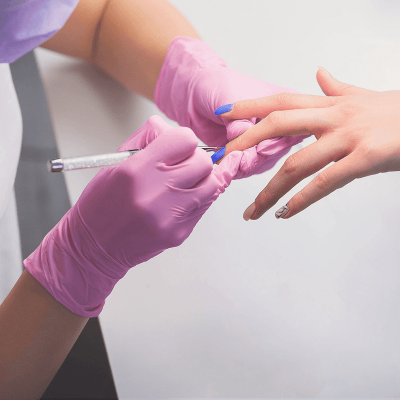 Handsafe GN560 Pink Nitrile Powder Free Examination Gloves | Pink nitrile gloves in a beauty lifestyle setting | www.theglovestore.co.uk