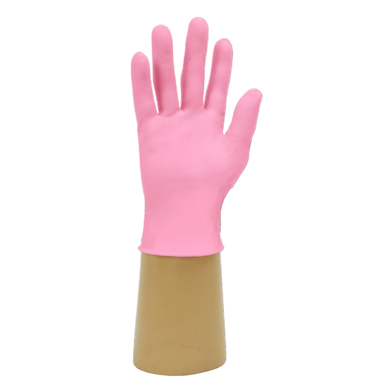Handsafe GN560 Pink Nitrile Powder Free Examination Gloves | Palm view of pink nitrile disposable glove | www.theglovestore.co.uk