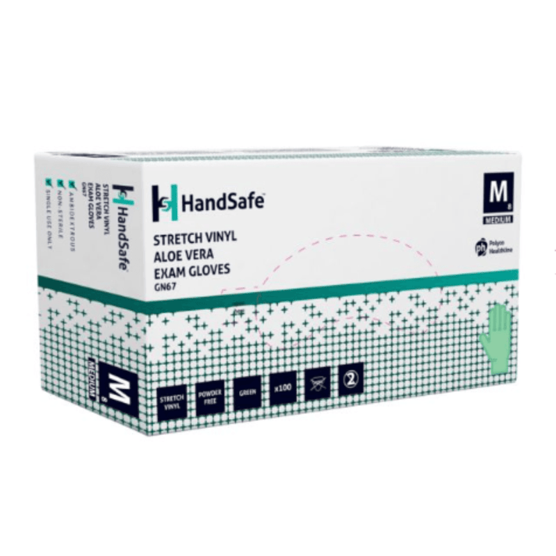 Healthline GN67 Aloe Vera Stretch Vinyl Examination Gloves | Box of 100 Vinyl Gloves | www.theglovestore.co.uk