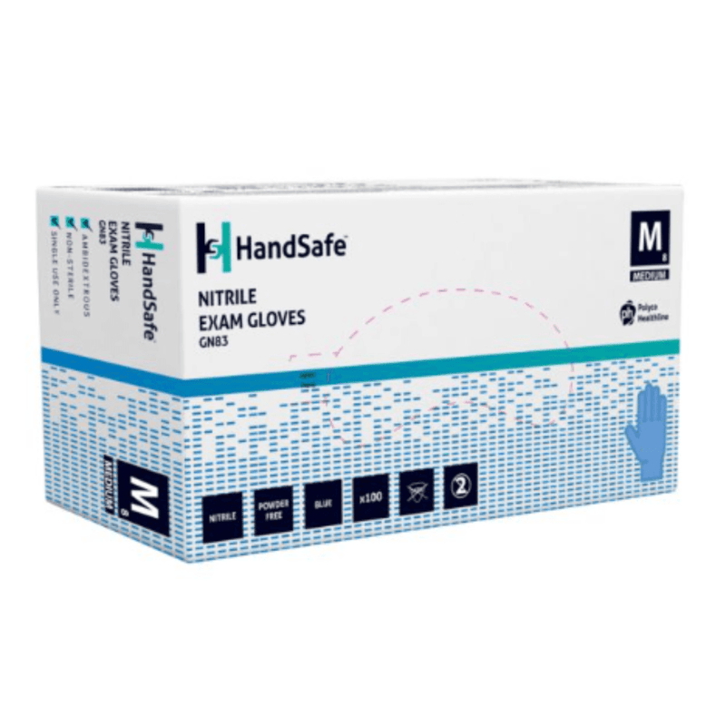 Handsafe GN83 Blue Nitrile Examination Gloves | Box of 100 Nitrile Gloves | www.theglovestore.co.uk