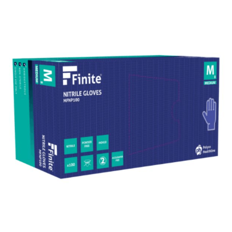 Finite P Indigo AF Nitrile Powder Free Examination Gloves MFNP100 | Box of Accelerator Free Nitrile Gloves | www.theglovestore.co.uk