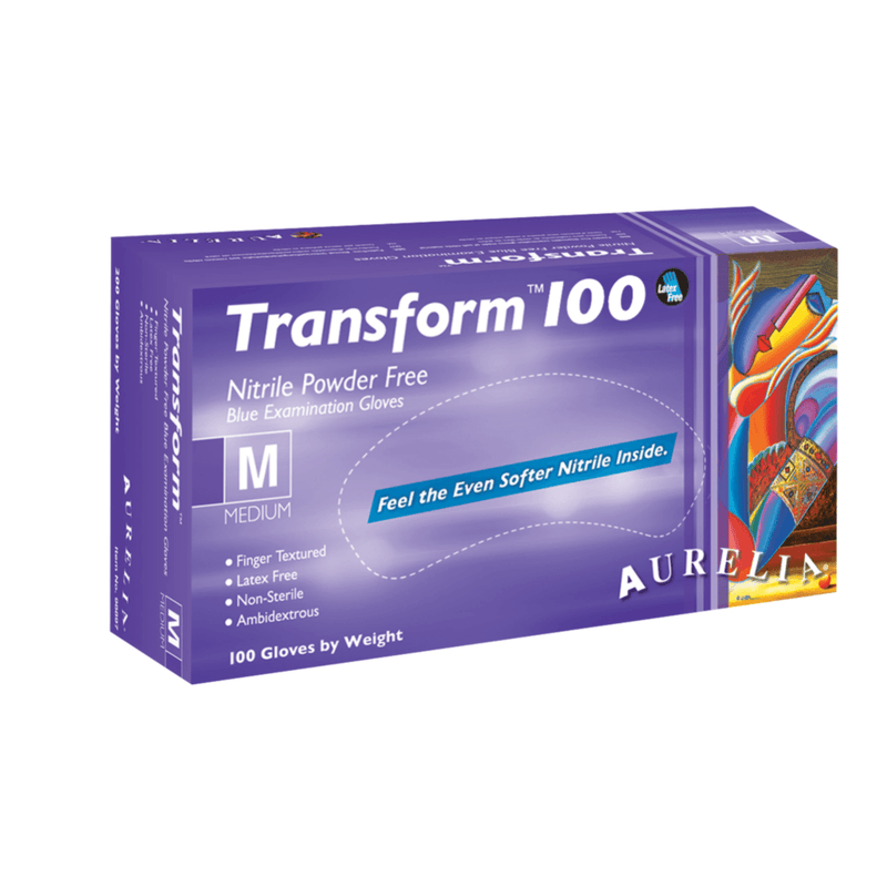Aurelia Transform 100 Nitrile Powder Free Blue Examination Gloves 9889A  | Box of 100 Gloves | www.theglovestore.co.uk