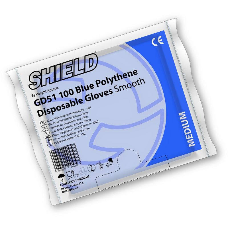 Shield Blue Polythene Disposable Gloves (100 per pack) - GD51