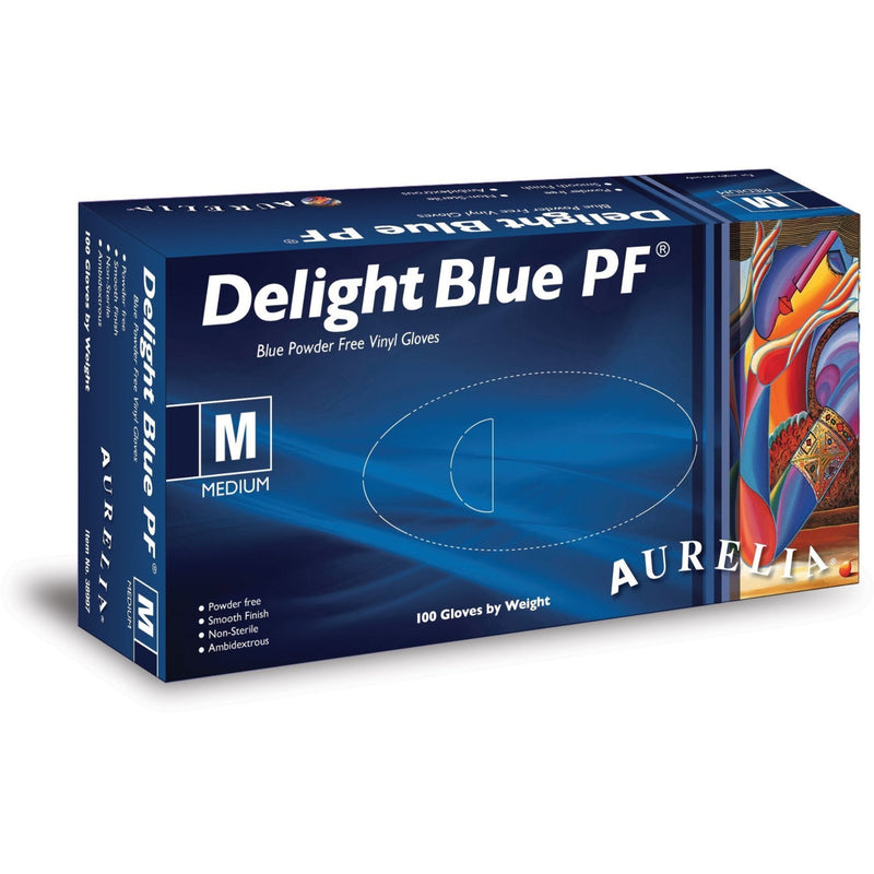 Aurelia Delight BLUE Pow Free Vinyl Examination Gloves 3899 (Case of 1000 Gloves) | www.theglovestore.co.uk